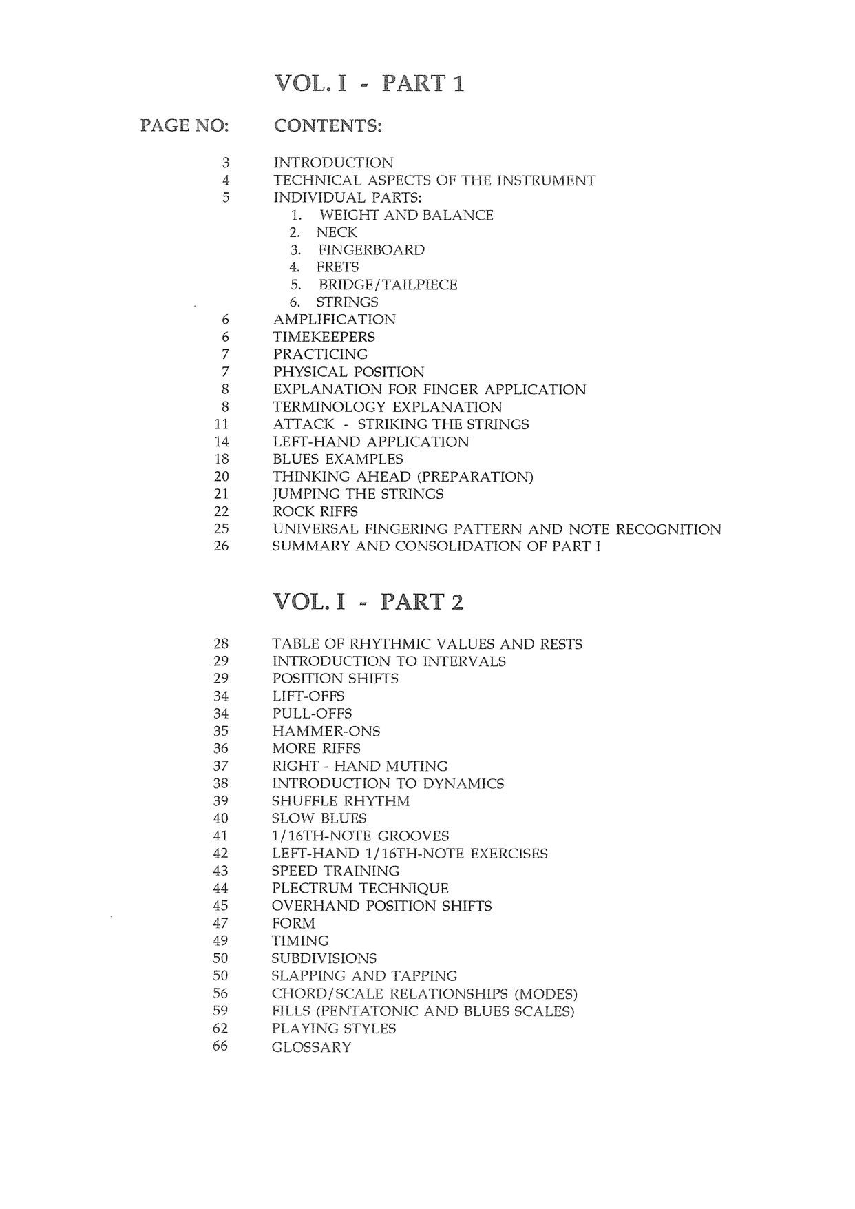 George Urbaszek Bass Book Contents